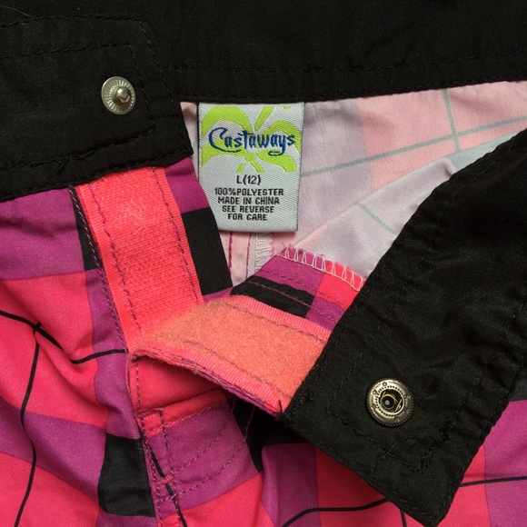 Pink, Purple, Black Plaid Castaways Board Shorts - Picture 3 of 6